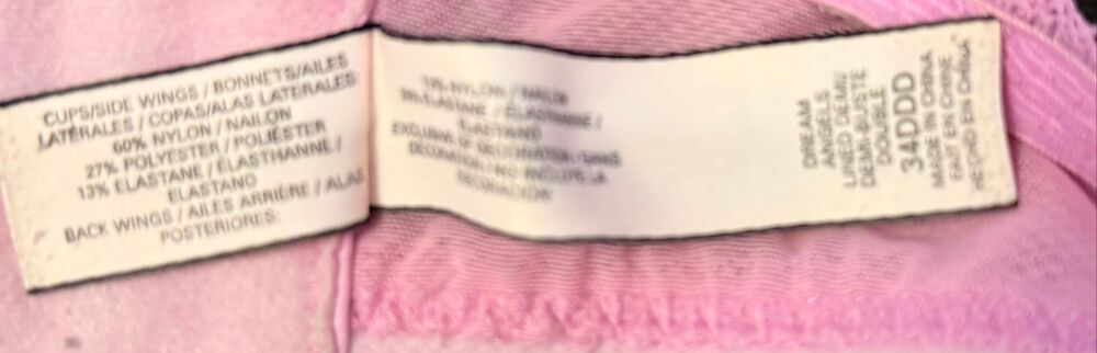 Victoria's Secret Dream Angels Lined Demi Bra 34DDD Pink Floral Lace Sexy Push-U - Picture 10 of 11